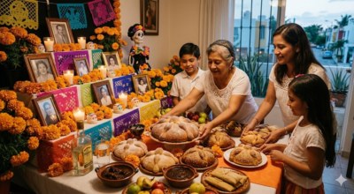ofrenda familiale mexique novembre pan de muerto
